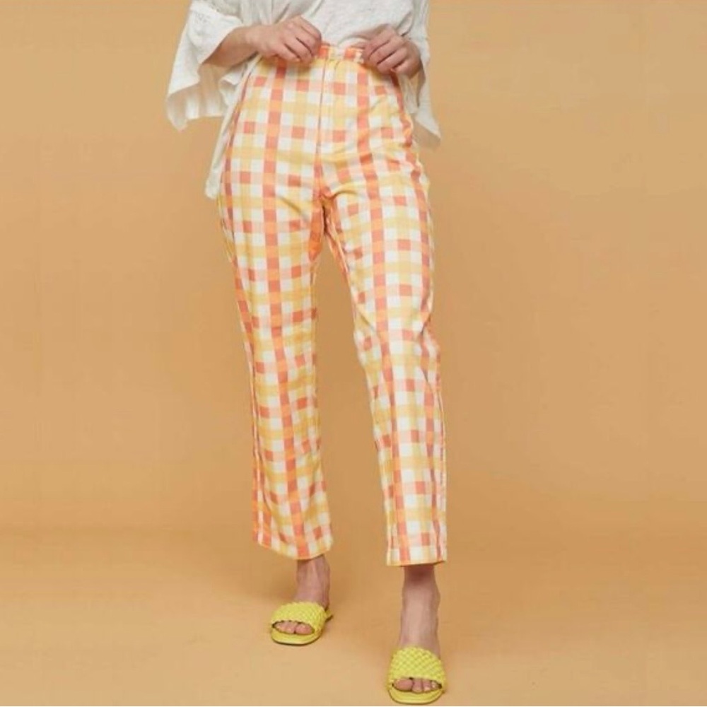 Free People NWOT!!! She’s All That Orange Plaid Straight Leg Pants - Picture 11 of 11